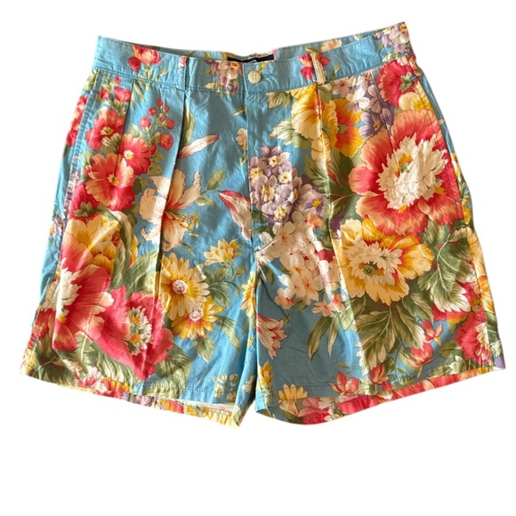 90’s Polo by Ralph Lauren Floral Pleated Blue Muti Cotton Mom Shorts Size M - Picture 8 of 8